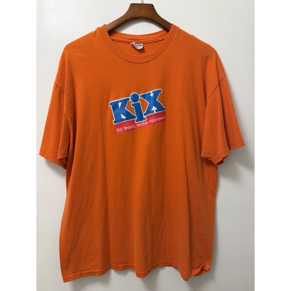 Vintage Orange Kix Kelloggs Cereal T-Shirt Men's XL Crispy Corn Puffs 90s Y2K